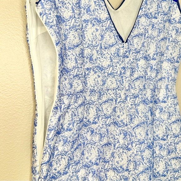 NWT Lucy Paris V Neck Velvet Trimmed Blue Printed Dress - Picture 5 of 8